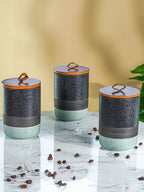 Speckled Black and Mint Ceramic Canister Set with Wooden Lids - The Golden Theory