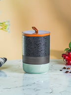 Speckled Black and Mint Ceramic Canister Set with Wooden Lids - The Golden Theory