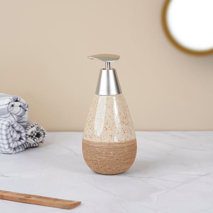 Speckled Cream and Wood Bathroom Set – Cozy Ceramic Bath Accessories - The Golden Theory