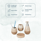 Speckled Cream and Wood Bathroom Set – Cozy Ceramic Bath Accessories - The Golden Theory