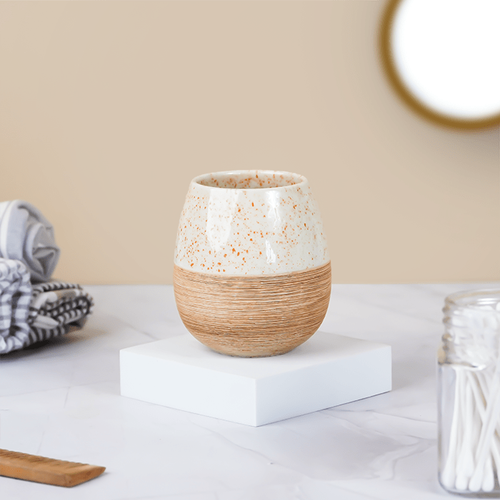 Speckled Cream and Wood Bathroom Set – Cozy Ceramic Bath Accessories Secondary image