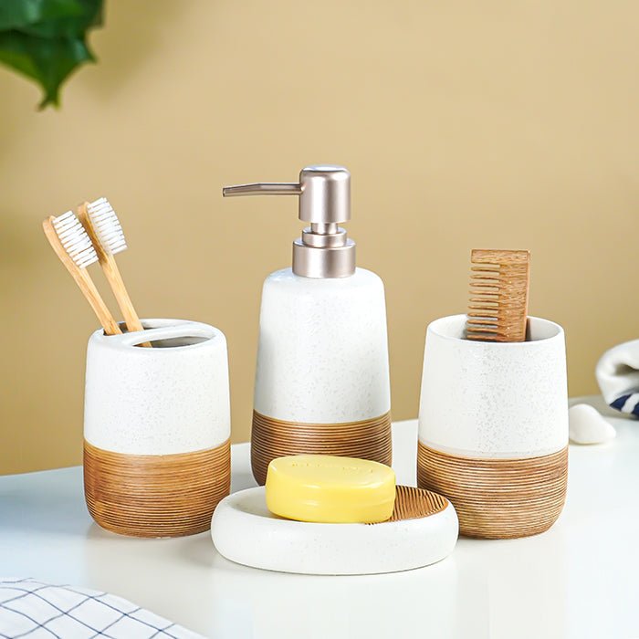 Speckled White Ceramic Bathroom Set of 4 - The Golden Theory Main image