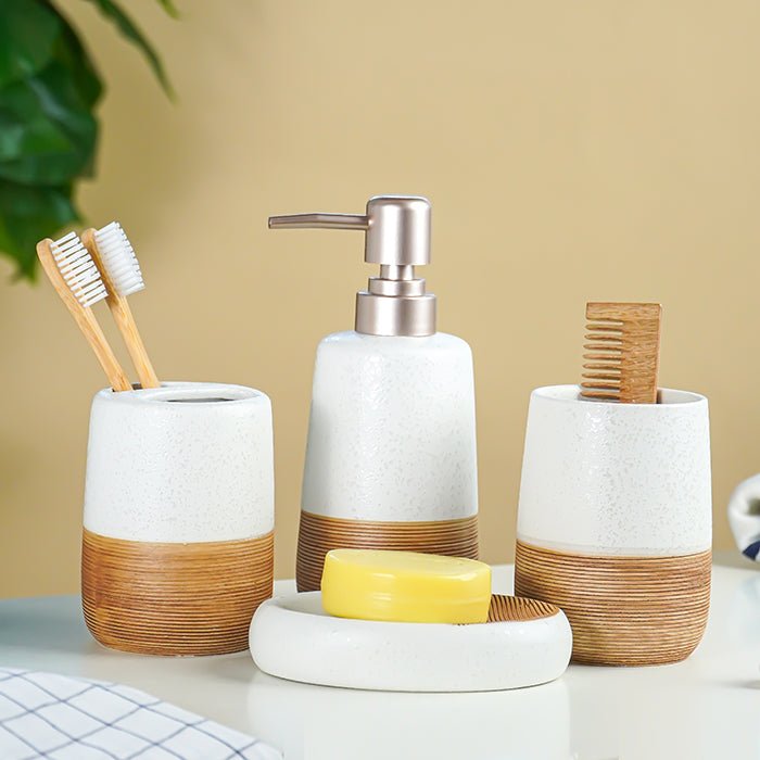 Speckled White Ceramic Bathroom Set of 4 - The Golden Theory