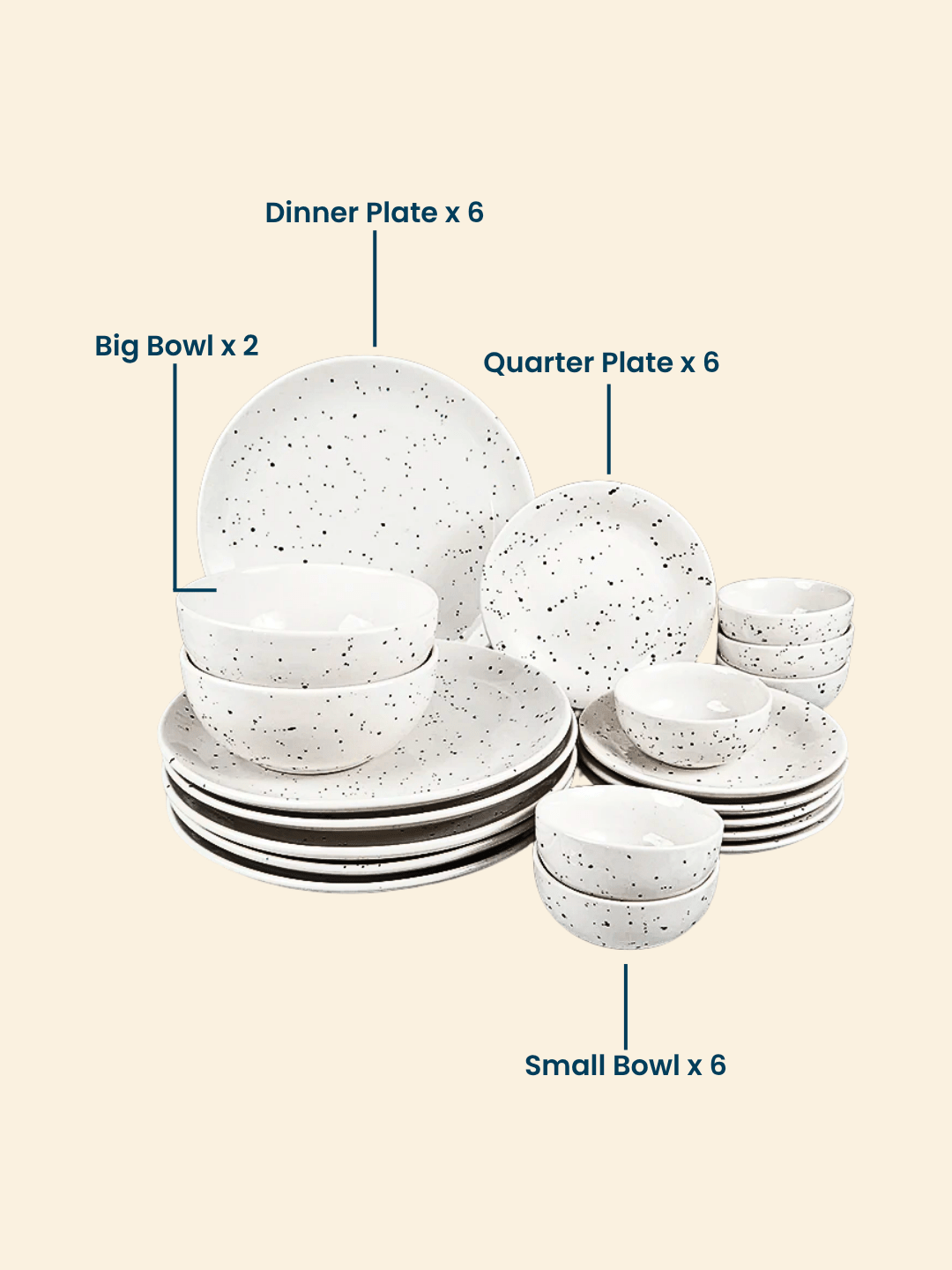 Speckled White Minimalist Ceramic Dinner Set of 20 - The Golden Theory
