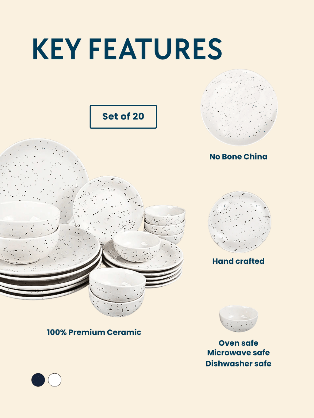 Speckled White Minimalist Ceramic Dinner Set of 20 - The Golden Theory