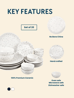 Speckled White Minimalist Ceramic Dinner Set of 20 - The Golden Theory