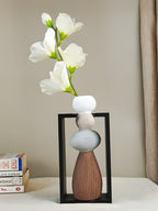 Stacked Stone Vase with Black Geometric Frame - The Golden Theory