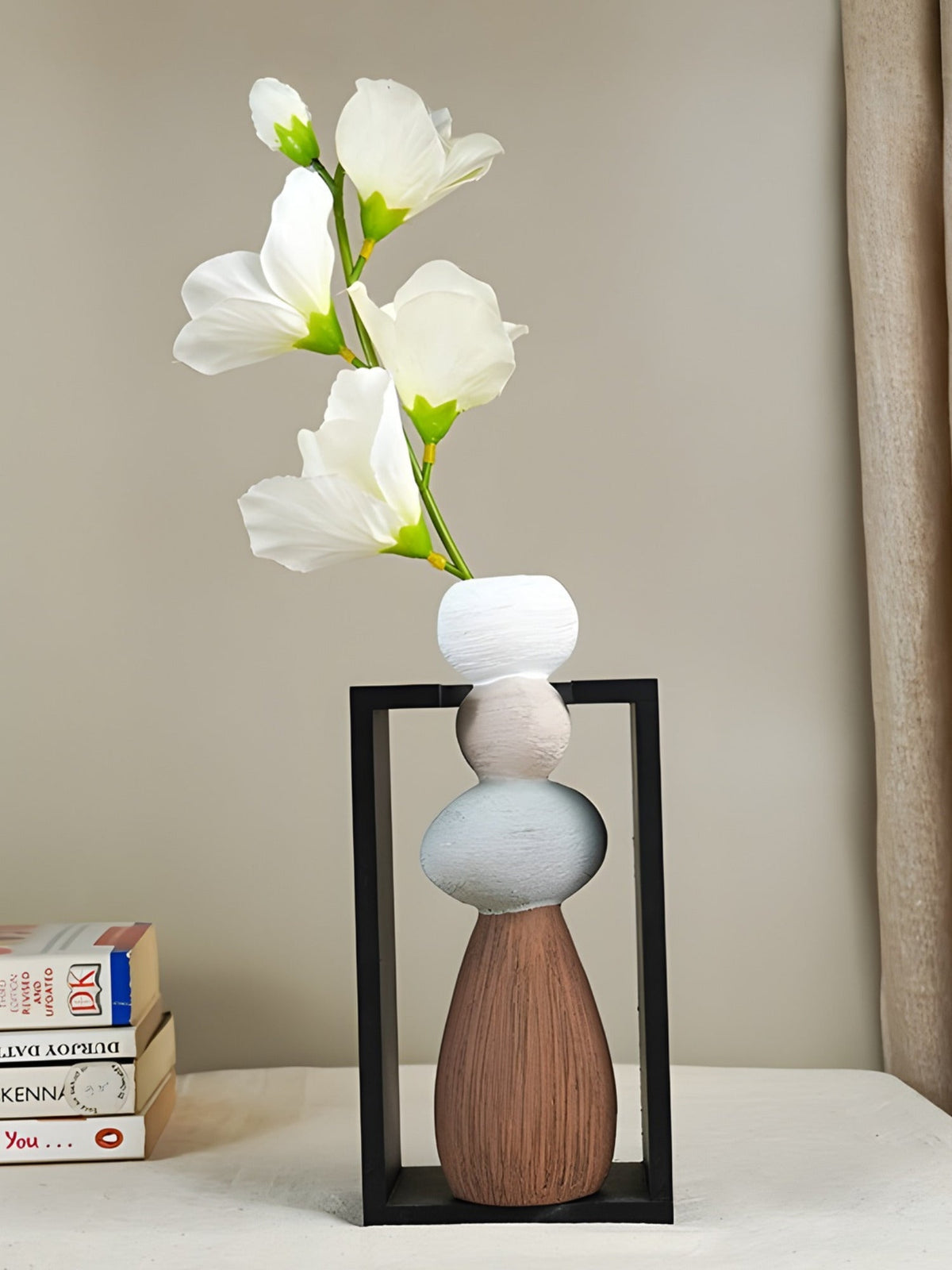 Stacked Stone Vase with Black Geometric Frame - The Golden Theory