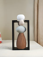 Stacked Stone Vase with Black Geometric Frame - The Golden Theory