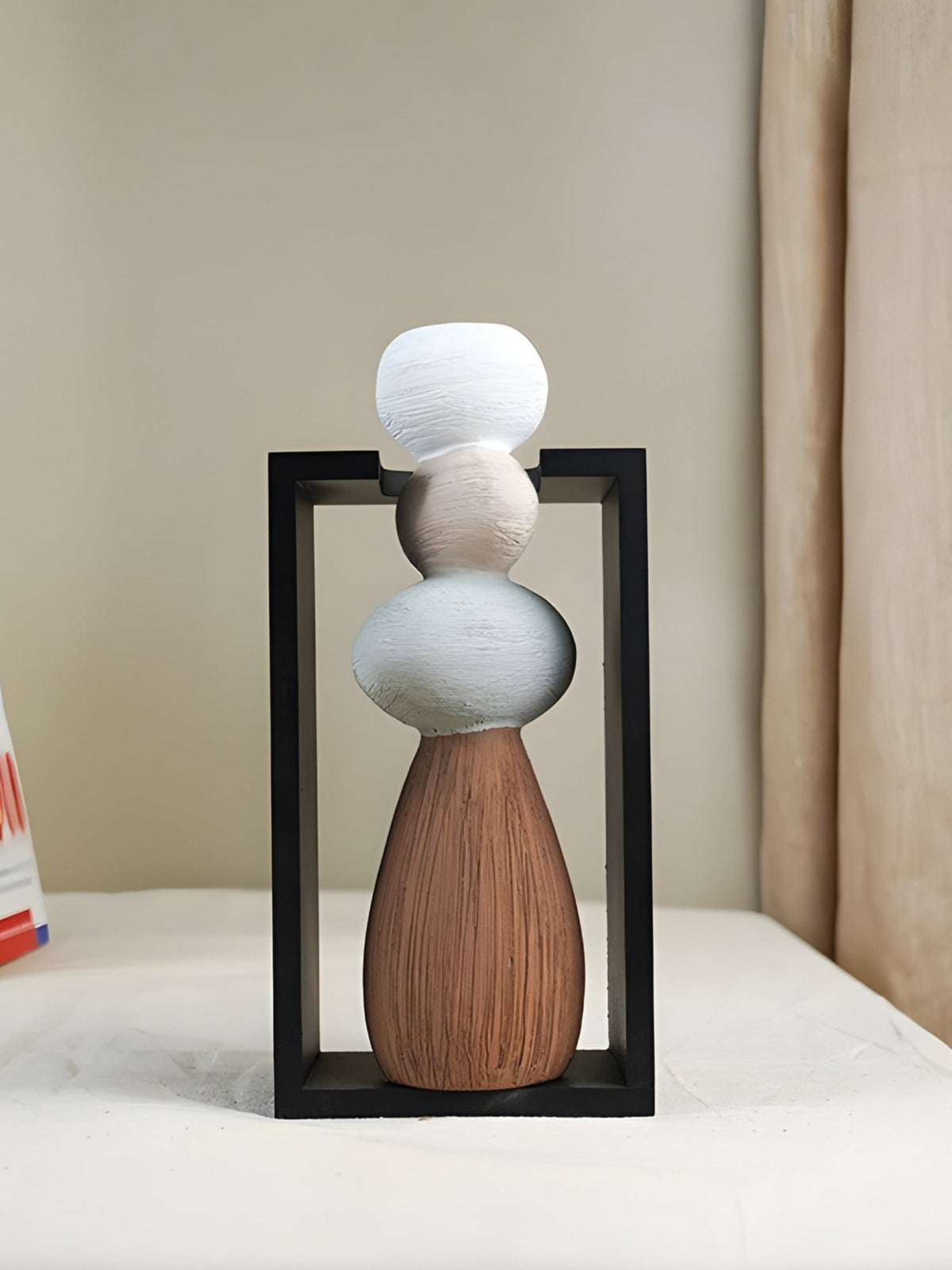 Stacked Stone Vase with Black Geometric Frame - The Golden Theory