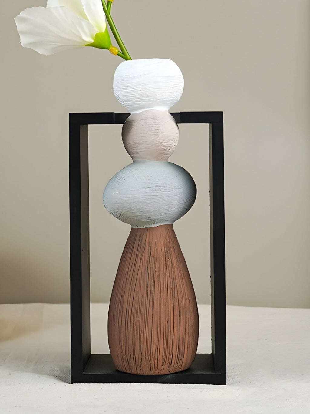 Stacked Stone Vase with Black Geometric Frame - The Golden Theory