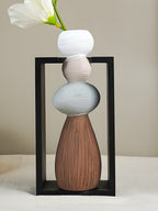 Stacked Stone Vase with Black Geometric Frame - The Golden Theory