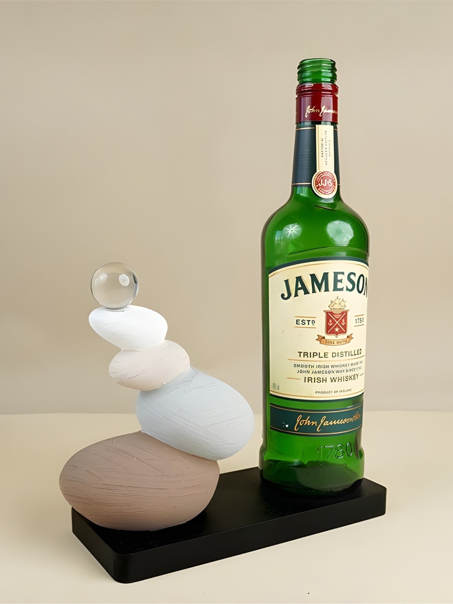 Stacked Stone Wine Bottle Holder with Neutral Tones - The Golden Theory