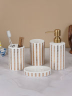 Striped White and Gold Bathroom Set – Chic Ceramic Bath Accessories - The Golden Theory