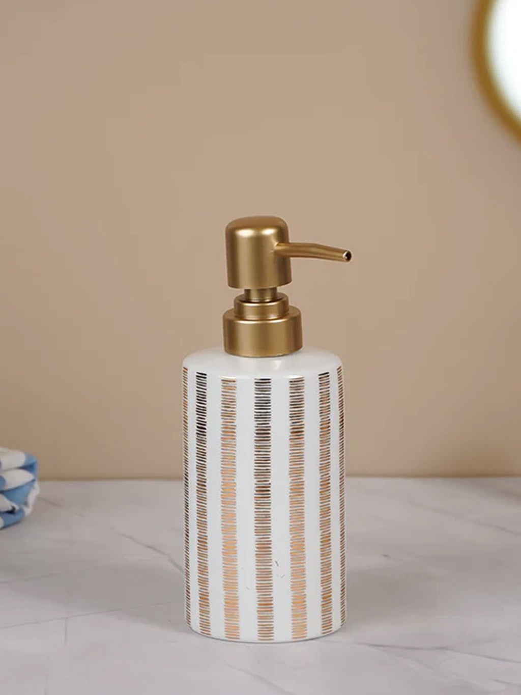 Striped White and Gold Bathroom Set – Chic Ceramic Bath Accessories - The Golden Theory