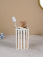 Striped White and Gold Bathroom Set – Chic Ceramic Bath Accessories - The Golden Theory