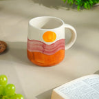 Sunset Painted Mug – Handcrafted with Orange & Maroon Waves - The Golden Theory