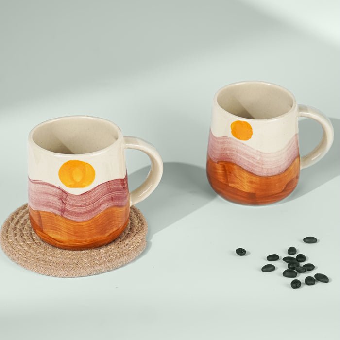 Sunset Painted Mug – Handcrafted with Orange & Maroon Waves - The Golden Theory