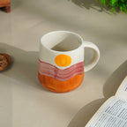 Sunset Painted Mug – Handcrafted with Orange & Maroon Waves - The Golden Theory
