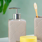 Taupe Leaf-Patterned Ceramic Bathroom Set of 3 - The Golden Theory