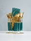 Teal and Gold Stainless Steel Cutlery Set of 24 - The Golden Theory