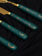 Teal and Gold Stainless Steel Cutlery Set of 24 - The Golden Theory