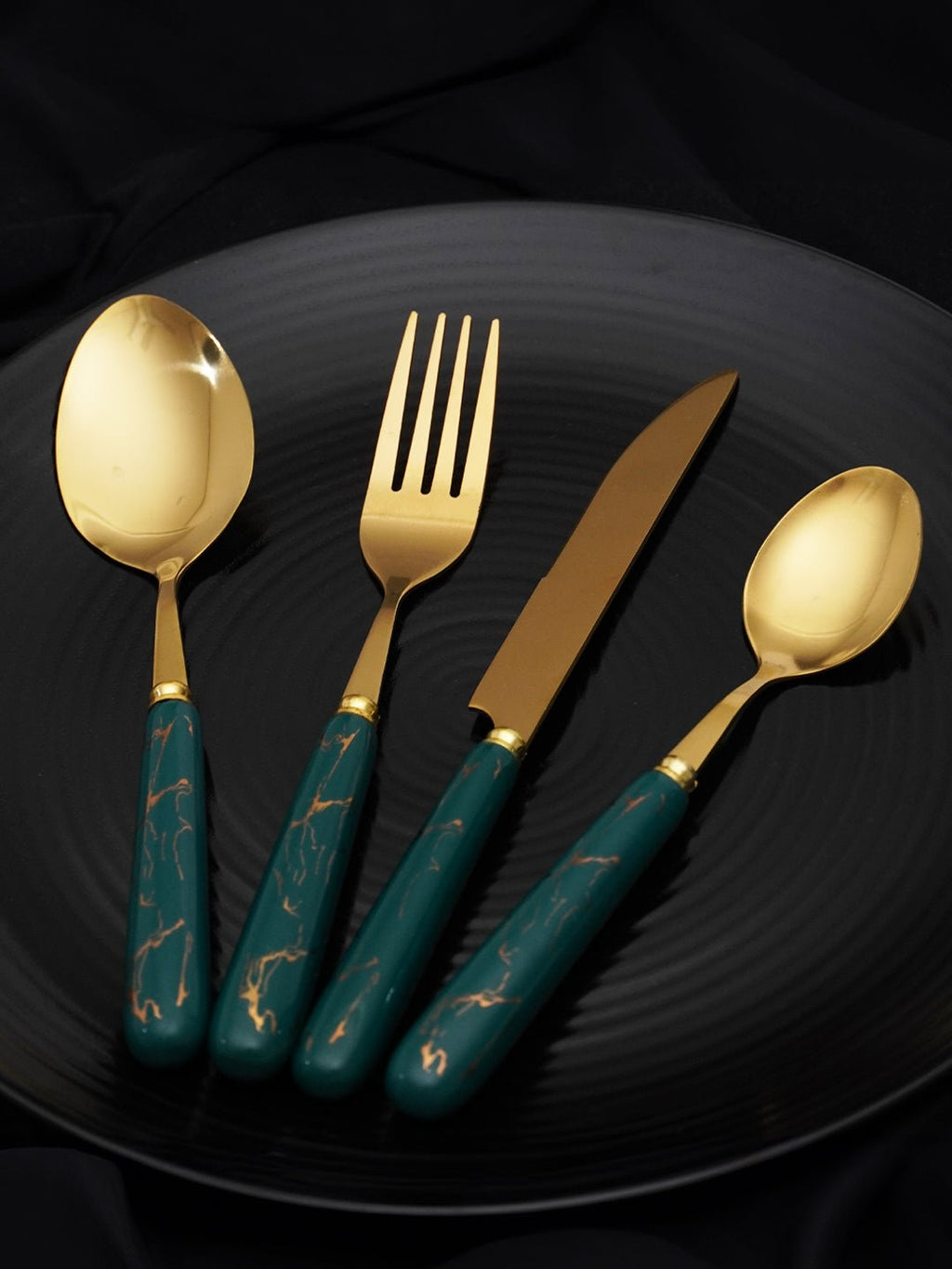 Teal and Gold Stainless Steel Cutlery Set of 24 - The Golden Theory