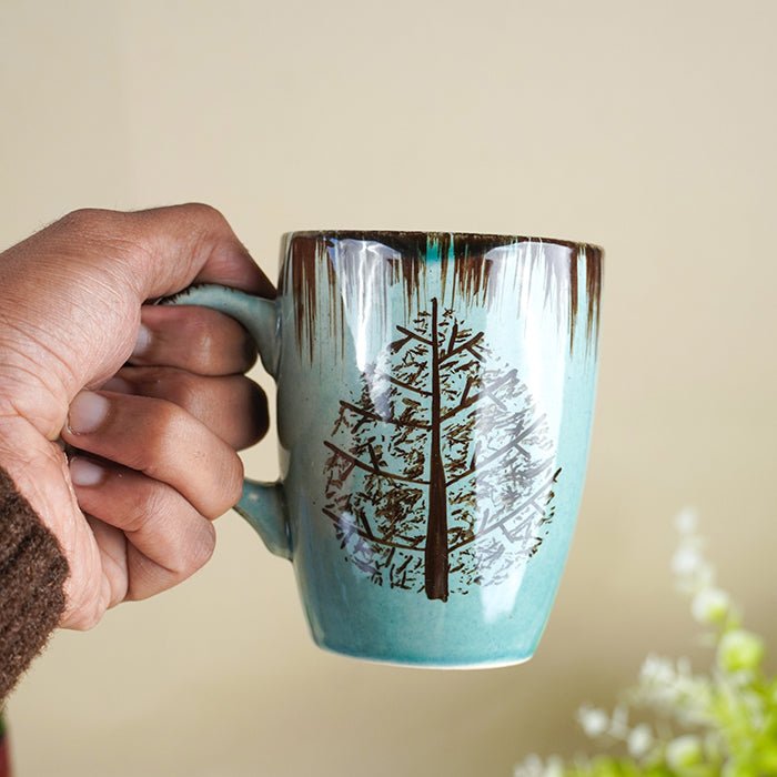 Teal Tree-Patterned Ceramic Mug - The Golden Theory