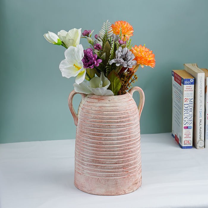 Terracotta Ribbed Handled Vase in Blush Pink - The Golden Theory