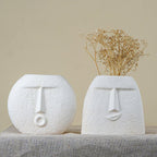 Textured Beige Abstract Face Planter Duo - The Golden Theory