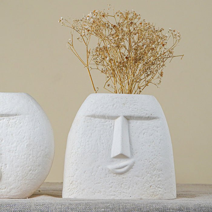 Textured Beige Abstract Face Planter Duo - The Golden Theory