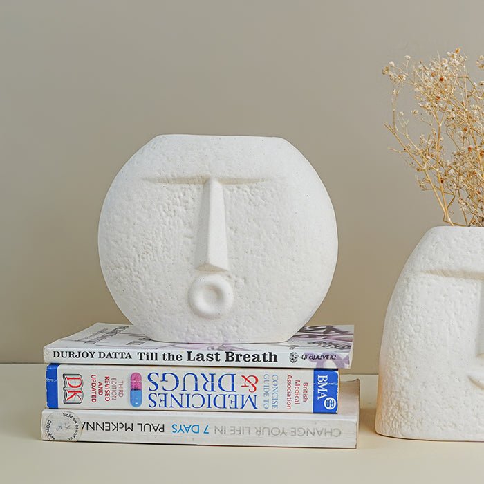 Textured Beige Abstract Face Planter Duo - The Golden Theory