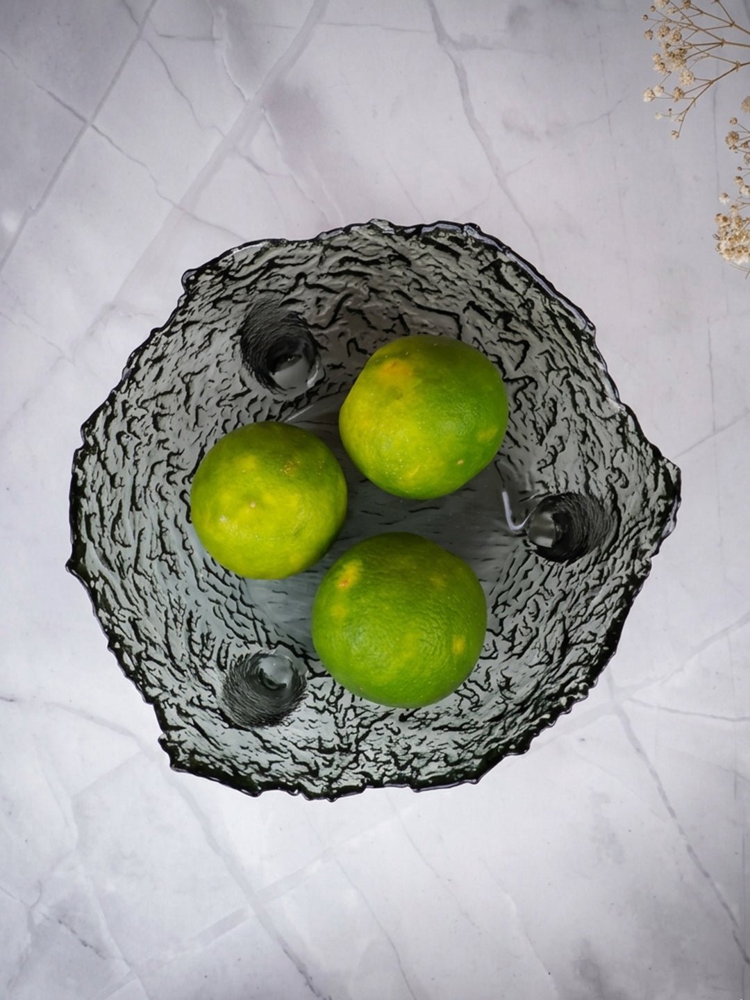 Textured Black Glass Bowl with Pedestal Base - The Golden Theory