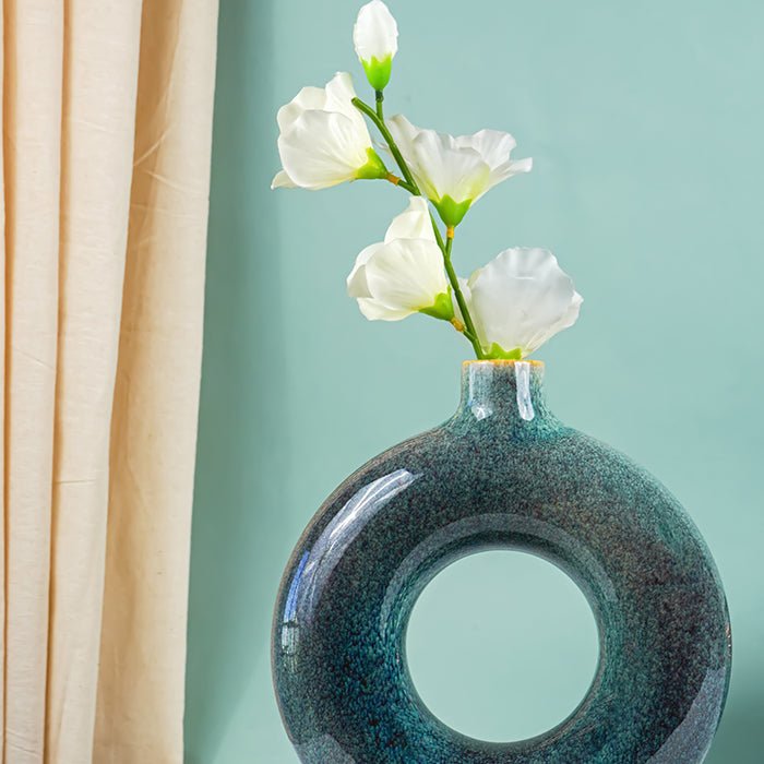Textured Blue-Green Donut Vase - The Golden Theory