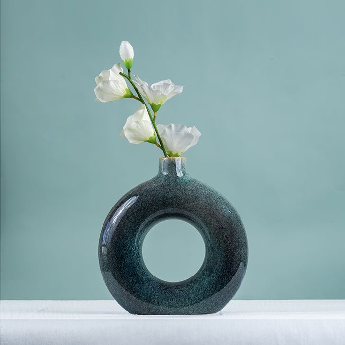 Textured Blue-Green Donut Vase - The Golden Theory
