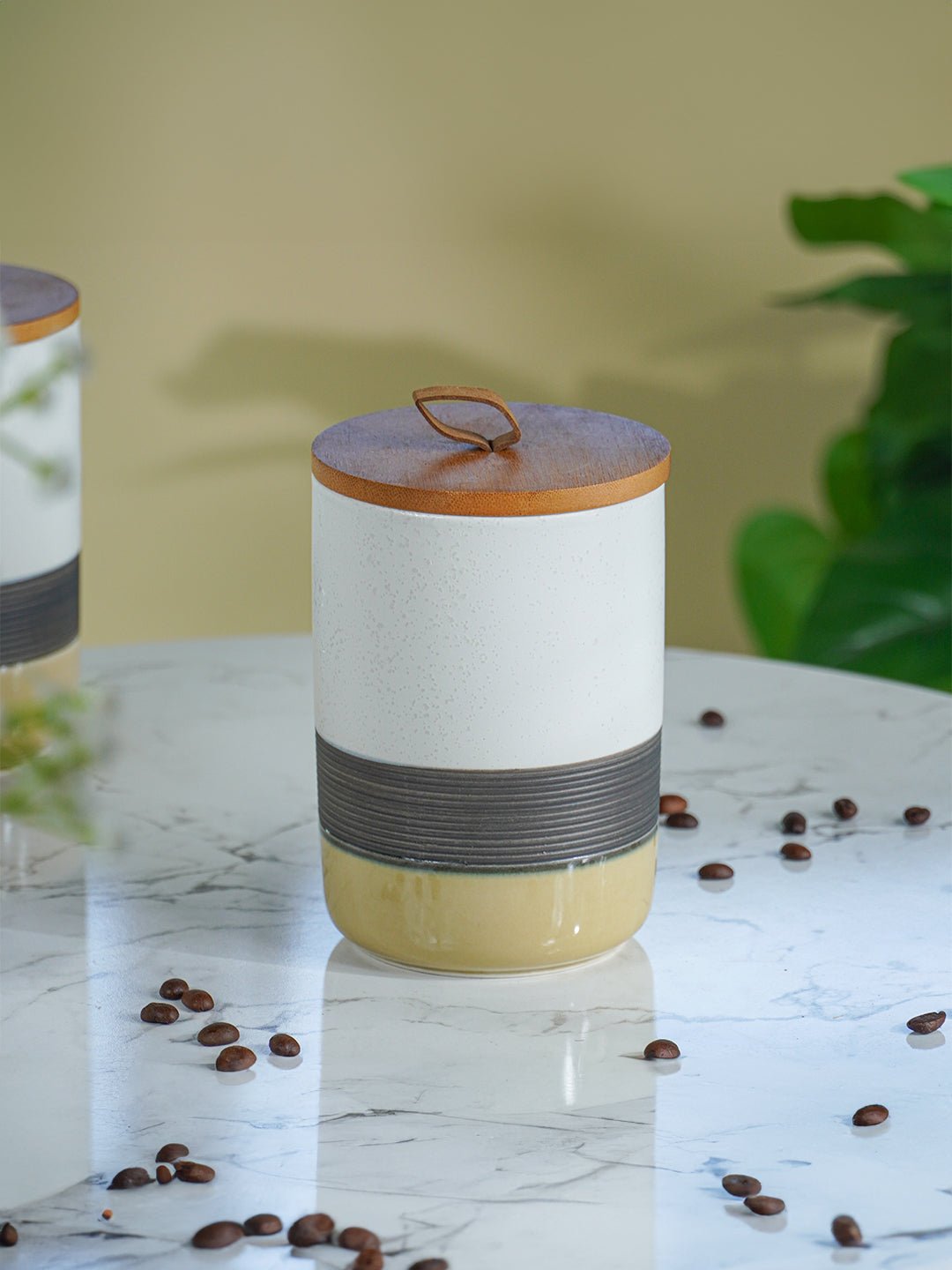 Three-Tone Ceramic Canister Set with Wooden Lids - Set of 3 - The Golden Theory