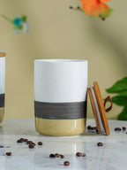Three-Tone Ceramic Canister Set with Wooden Lids - Set of 3 - The Golden Theory