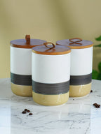 Three-Tone Ceramic Canister Set with Wooden Lids - Set of 3 - The Golden Theory
