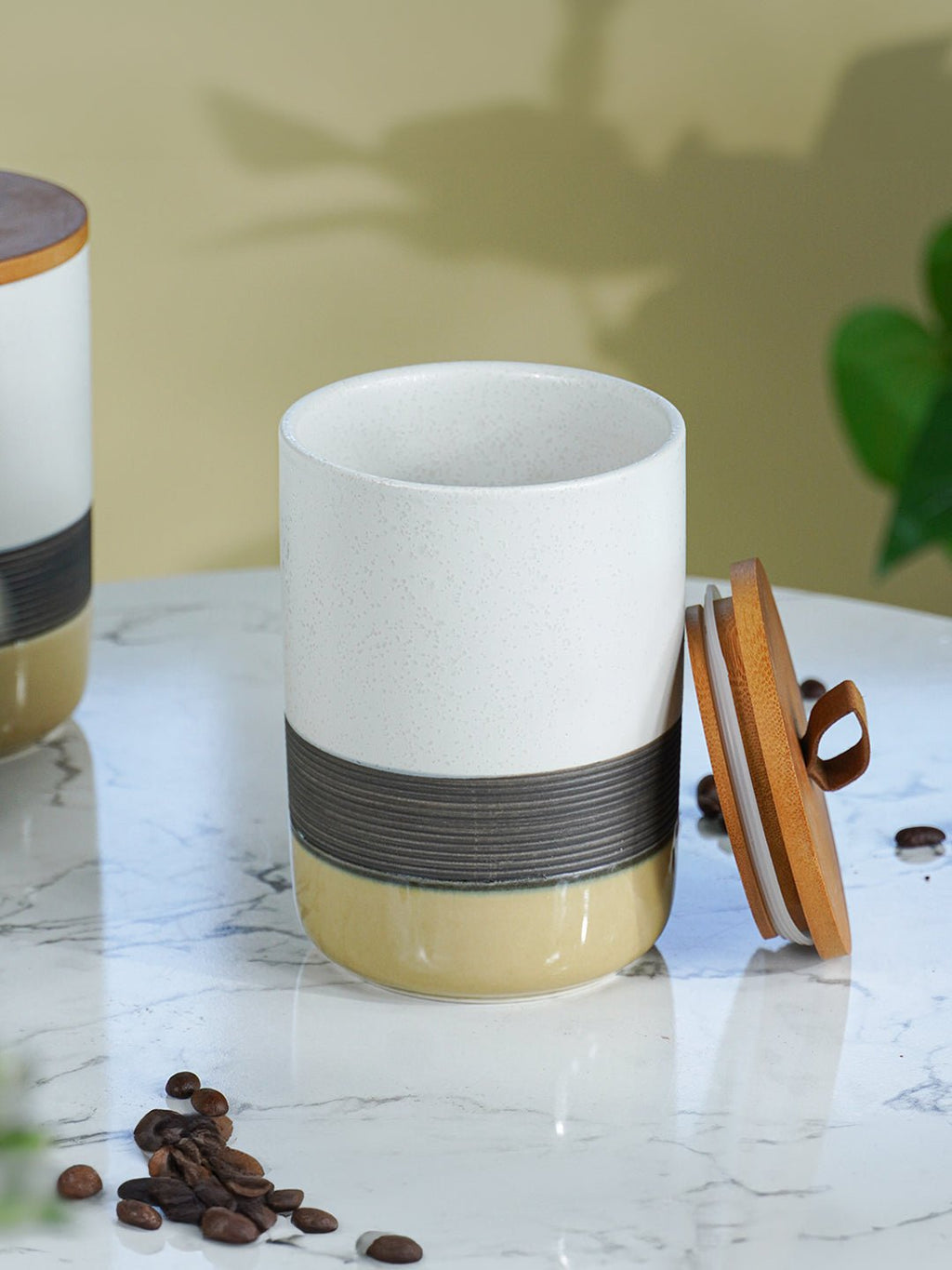Three-Tone Ceramic Canister Set with Wooden Lids - Set of 3 - The Golden Theory