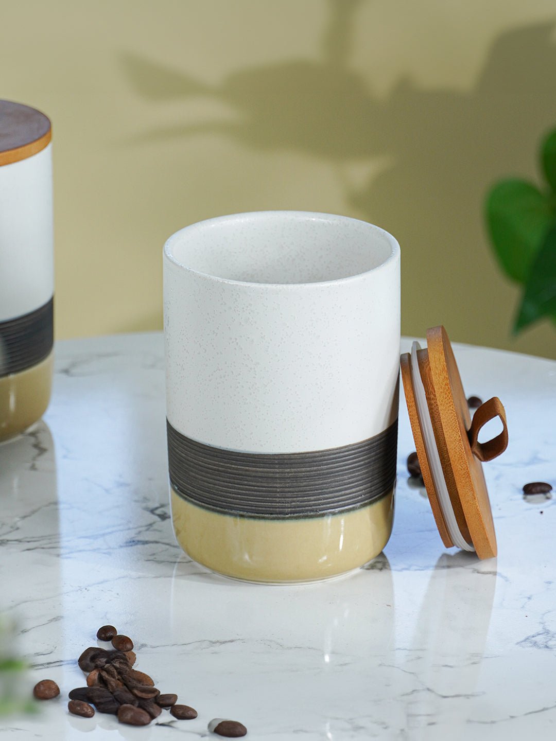 Three-Tone Ceramic Canister Set with Wooden Lids - Set of 3 - The Golden Theory