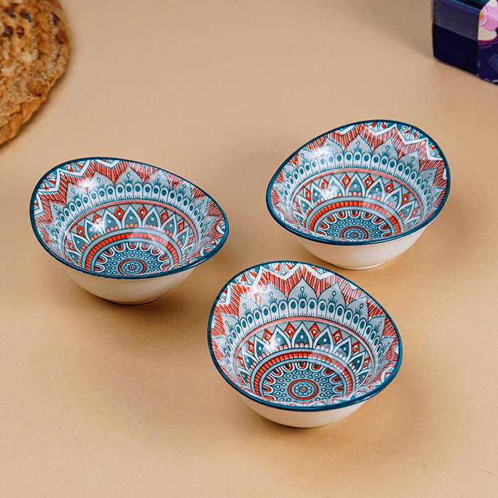 Tribal-Inspired Ceramic Bowls in Blue and Orange - The Golden Theory