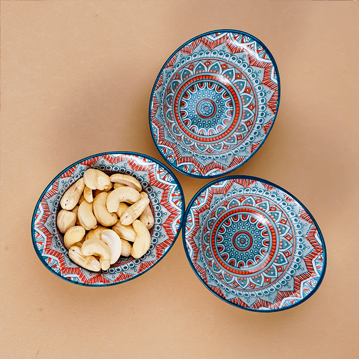 Tribal-Inspired Ceramic Bowls in Blue and Orange Secondary image