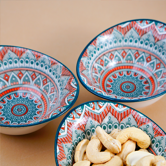 Tribal-Inspired Ceramic Bowls in Blue and Orange - The Golden Theory
