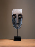 Tribal Wood-Look Mask Sculpture – Angular Face Statue - The Golden Theory