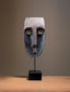 Tribal Wood-Look Mask Sculpture – Angular Face Statue - The Golden Theory