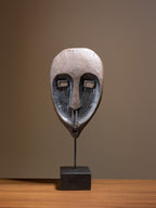 Tribal Wood-Look Mask Sculpture – Elongated Oval Face Statue - The Golden Theory