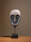 Tribal Wood-Look Mask Sculpture – Elongated Oval Face Statue - The Golden Theory
