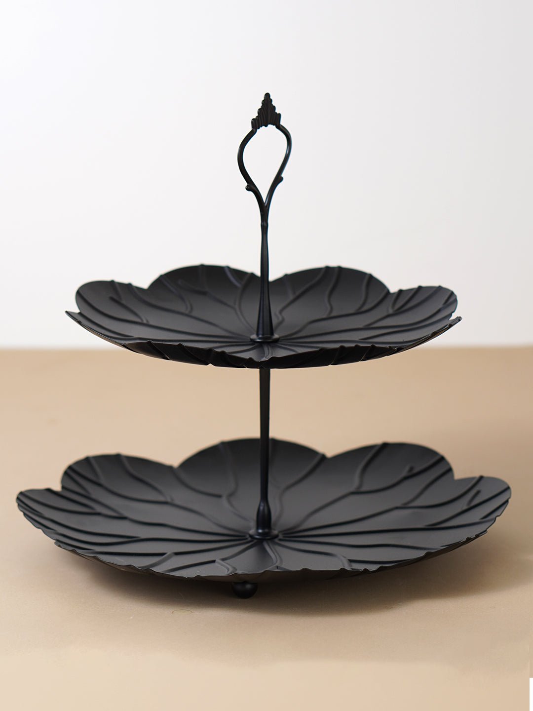 Two-Tier Black Leaf Design Cake Serving Stand - The Golden Theory Main image