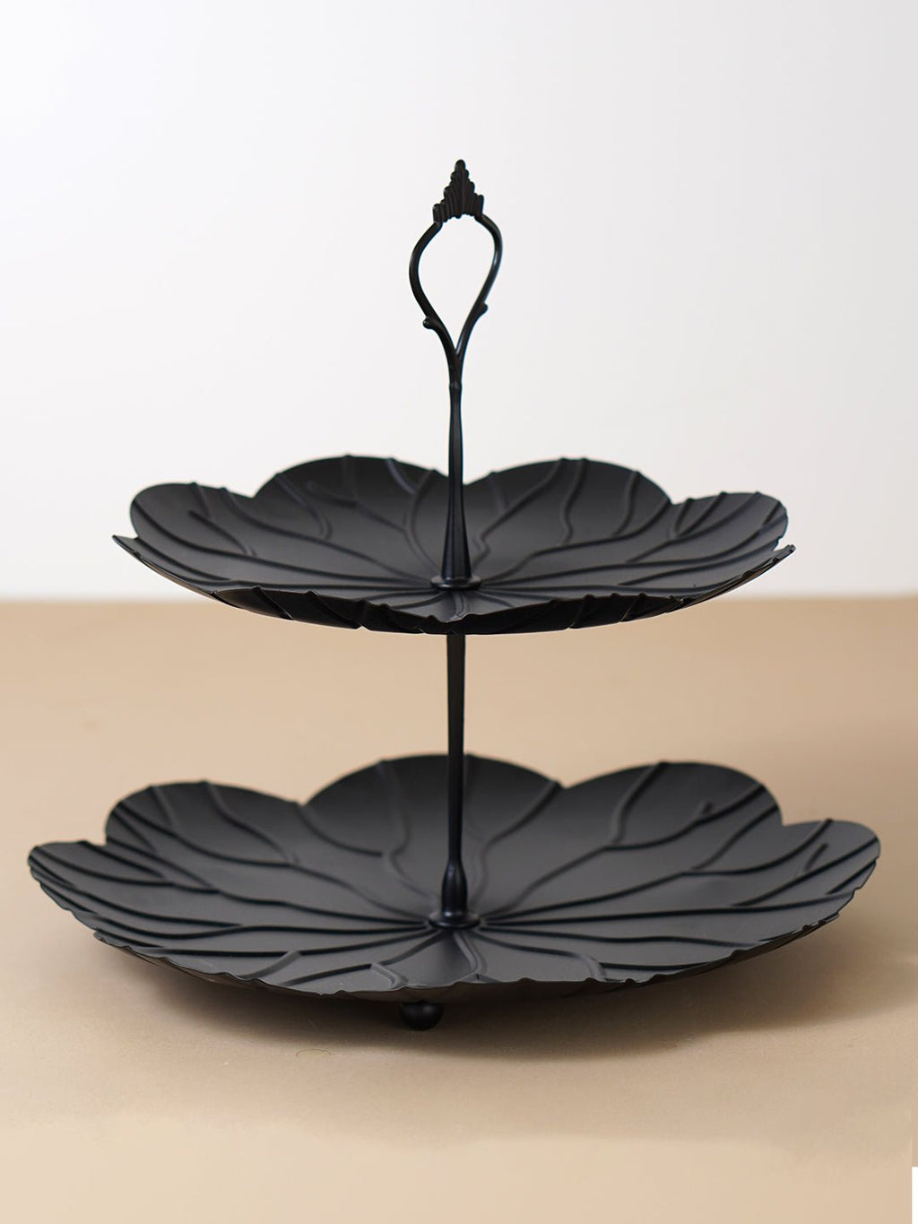 Two-Tier Black Leaf Design Cake Serving Stand - The Golden Theory