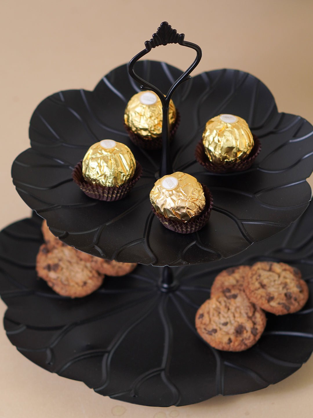 Two-Tier Black Leaf Design Cake Serving Stand Secondary image